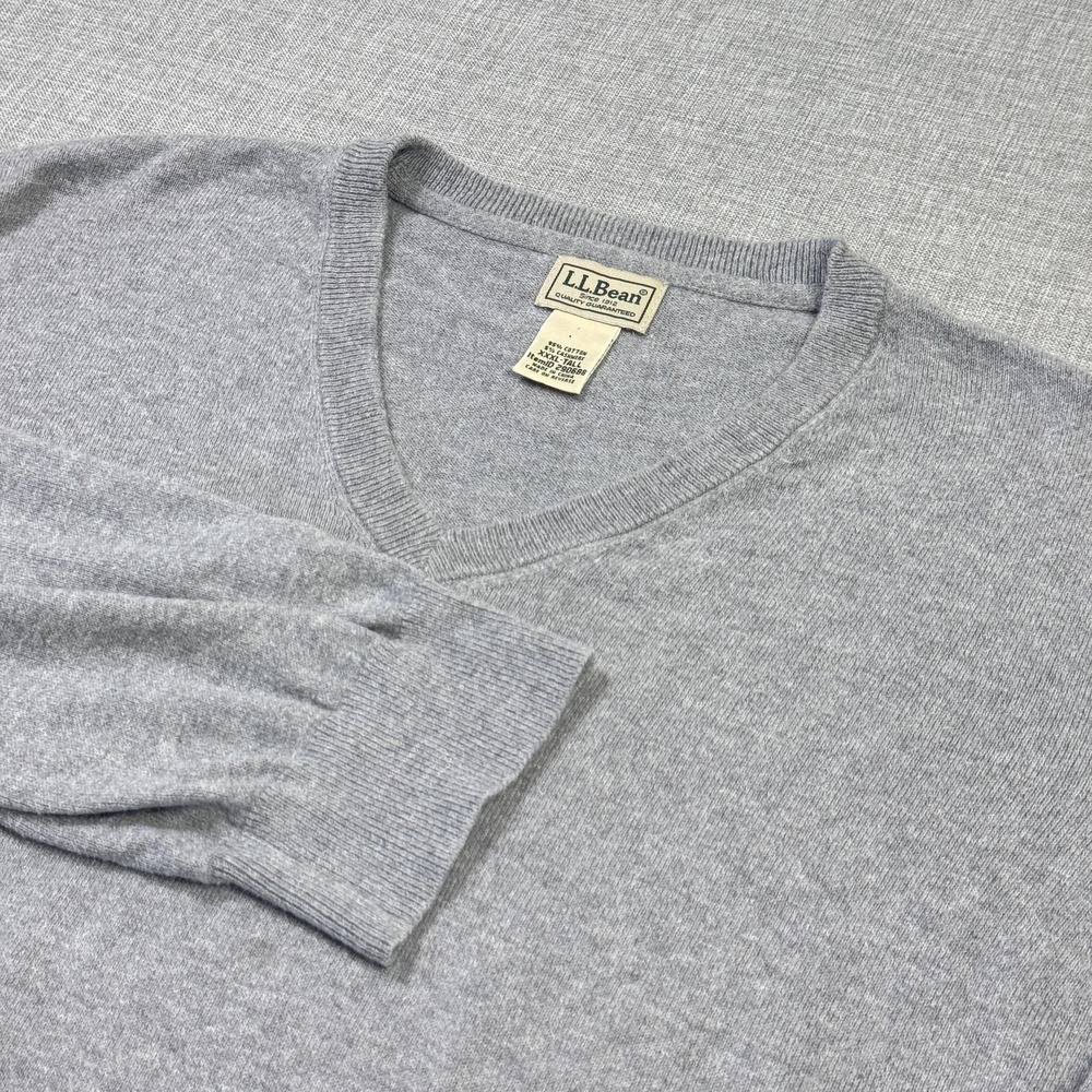 L.L. Bean Sweater‎ Mens 3XLT Gray V-Neck Cotton Cashmere Tight-Knit Pullover